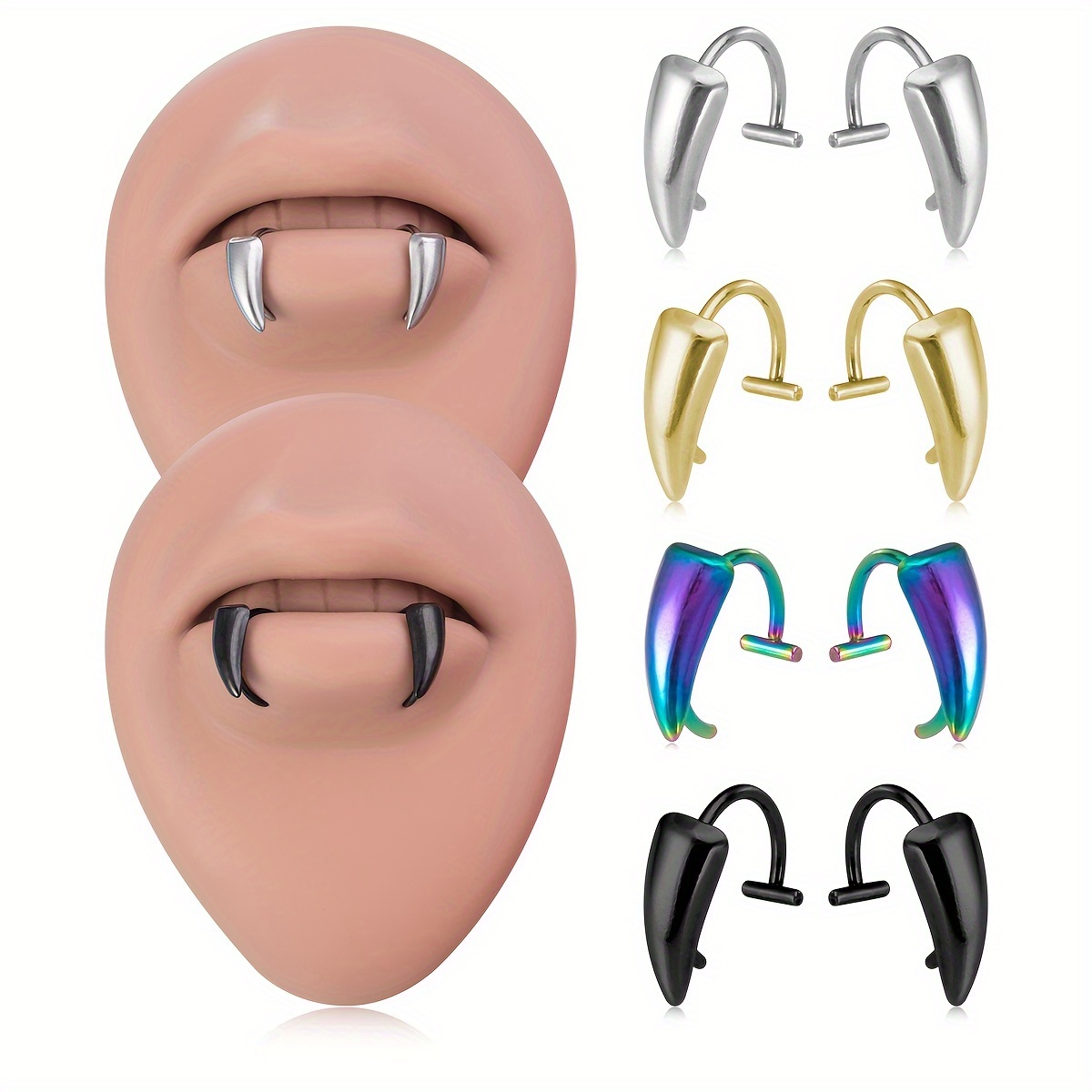 Men'S Vampire Accessories - 1Pair Stainless Steel Vampire Fangs Lip